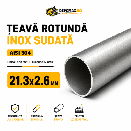 Teava rotunda inox sudata AISI 304, 21.3 x 2.6 mm, 6 metri